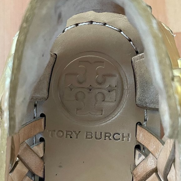Like New Beautiful Tory Burch Gold Metallic Woven Leather Espadrilles Size 9 - Picture 3 of 10